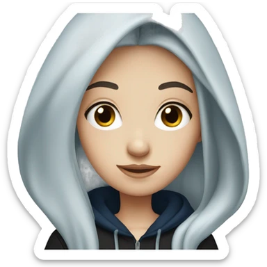 white girl with long straight dark blue hair wearing black hoodie sticker