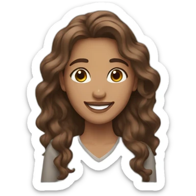 Very proud happy woman. Brown eyes and long wavy hair.  sticker