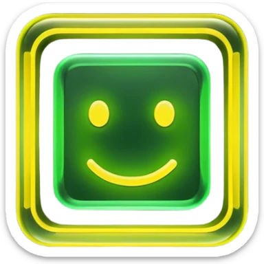 A glowing neon square in shades of yellow and green, transparent background sticker