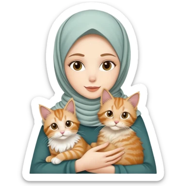 White girl wearing hijab holding nude mainecoon cat sticker