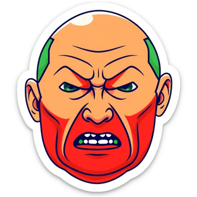 Vladimir Putin face in profile, looking sideways, screaming with intense anger, red face, furious expression sticker