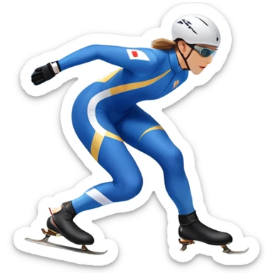 An icon showing a speed skater gliding on a professional oval ice track, captured in mid-motion with aerodynamic posture and sleek skates. The background features snowy mountains, flags, and a clear blue sky. Transparent background reflects the speed and elegance of the sport. sticker