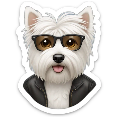 Hombre pelo de punta y gafas con un perro westie sticker
