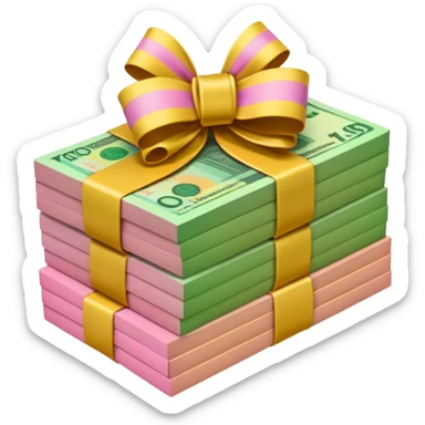 Bright Green & Golden Yellow Gradient Australian $100 notes stacked together and wrapped in a pink bow sticker