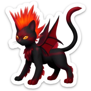 Cherry-Red and Jet-Black Fierce Fiery Mohawked Gothic Salandit-Litten-Torracat-hybrid-creature (full body) sticker
