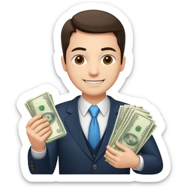 un chef d'entreprise en train de compter sa montagne de billet derrière lui un autre chef d'entreprise poche vide pas d'argent  sticker