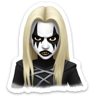 black metal girl with corpse-paint, blond, long dishveled hit, furious scream sticker