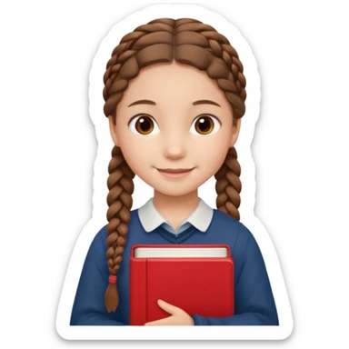 brown braid hair girl kid, student, red book sticker
