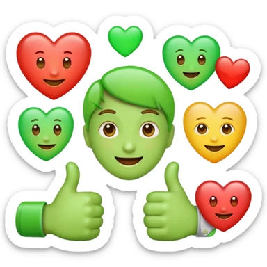 small emojis for an alternative Microsoft teams. bright green with a techie vibe. Face expressions, thumbs up, and hearts. Hearts should me the only ones with multiple colors. Not all in one emoji but seperately sticker