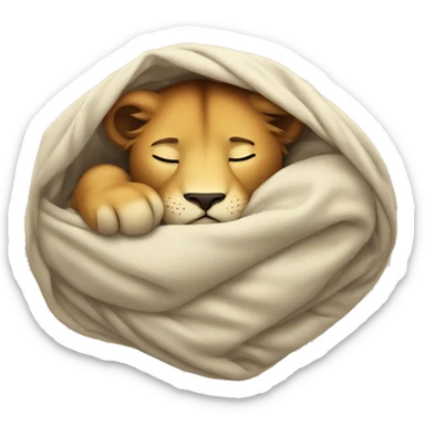 sleeping lion wrapped in blanket sticker