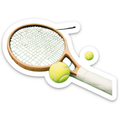 A tennis racket resting on the green grass of a tennis court, with a tennis ball placed nearby and the net stretching across the court. The background captures the fresh, open atmosphere of a traditional grass court, emphasizing the elegance and precision of the sport. sticker