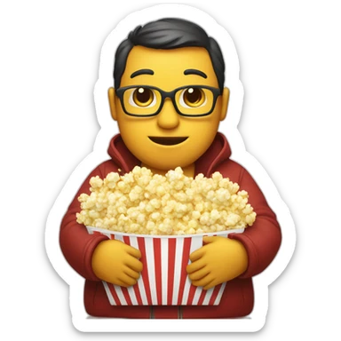 litte fat duck holding bag of popcorn sticker