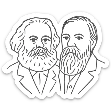 a black outline portrait of Karl Marx and Engels together based on a famous portrait of them, with eyes the same size and noses less abrupt sticker