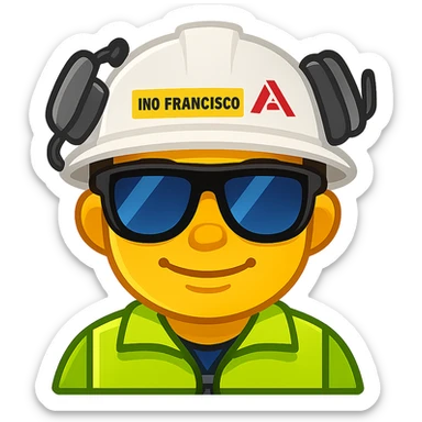 Convert this engineer portrait into a vibrant cartoon style emoji with a transparent background. Keep the helmet and glasses as the main elements. Use bright, vivid colors to make the emoji lively and expressive. sticker
