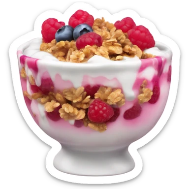 Cartoony Yogurt bowl with raspberries and granola sticker