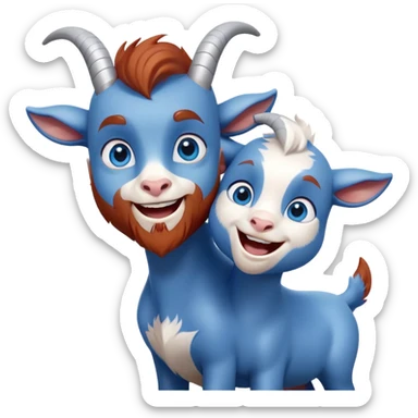 Small Blue goat whole body pretty smiling excited blue eyes female and white adilt superman with reddish hair and beard with blue eyes sticker