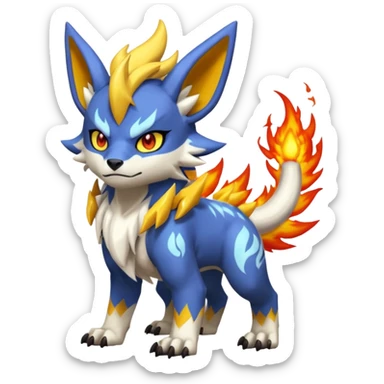 Fiery ablaze magmatic lava evil angry cute ethereal WereGarurumon-Zeraora-Renamon-Absol-fusion-hybrid-creature (full body sticker