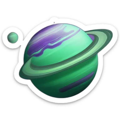 green planet with purple saturn rings and grey moon sticker