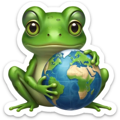 Frog holding a globe sticker