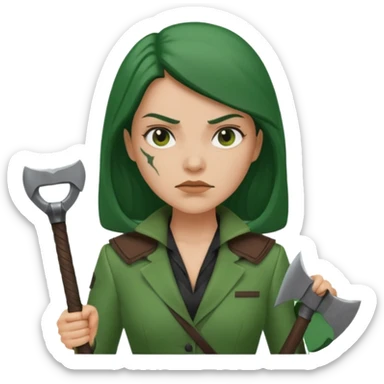 female executioner in green suit sticker