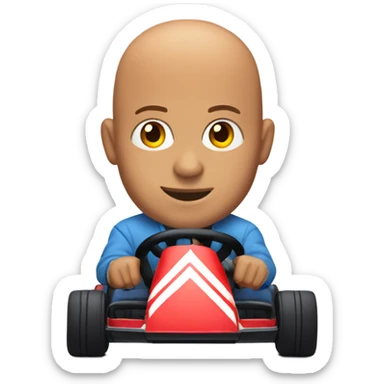 Bald man with hair on the sides of his head driving a gokart sticker