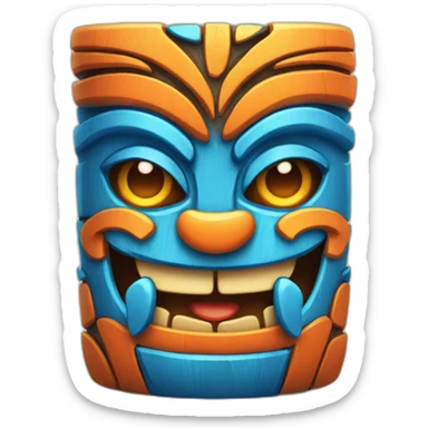 Blue and orange smiling tiki with butterfly  sticker