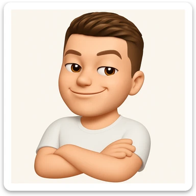 Based on these photos, make an emoji with facial features preserved, man in white t-shirt, proud sticker