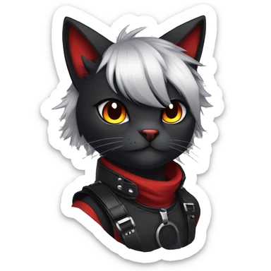 Anthro Edgy Cool Beautiful Black Cat-Fursona-Fakemon with Emo Hair-bangs with Red Streaks Chest Harness sticker