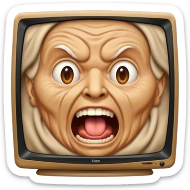 TV screen showing a old screaming face sticker