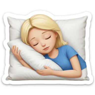 Blonde white skin girl white pillow sleeping white tshirt sticker