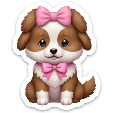 dog with pink bow sitting pose sticker