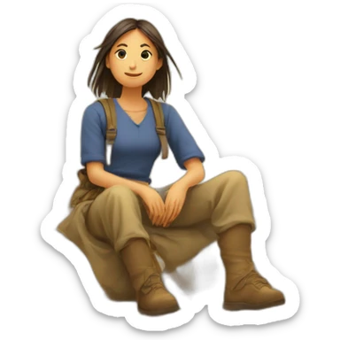 Fille assise sur une motte de paille sticker