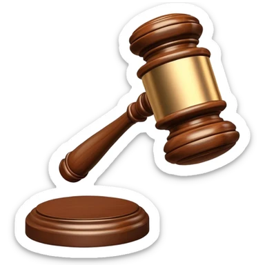 An emoji representing justice and penalty. A wooden judge's gavel striking a sound block, symbolizing a legal decision or punishment. The design is simple, 3D, and slightly glossy, resembling official court decisions sticker