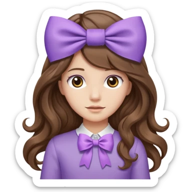 long wavy brown hair from behind with a medium lilac bow sticker