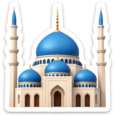 Cinematic Realistic Mohammad Al-Amin Mosque Landmark Emoji, showcasing its striking blue dome, towering minarets, and detailed Arabic calligraphy. sticker