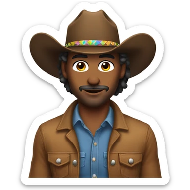 Fabulously gay guy dresses in cowgirl hat and makeup sticker