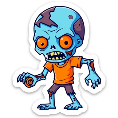 cartoon style zombie, blue skin, missing arm sticker