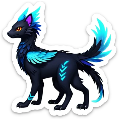 Black Dark Exotic Colorful Beaked Feathery Nocturnal Neon-glowing Abyssal Nightly Abyss-Cat-Gryphon-Salandit-Nargacuga-Silvally-Vernid-Sergal-Fakémon-Hybrid-Creature (full body) sticker