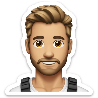 A guy with a chizeled jaw line and a 70-30 hair part and stubble beard sticker