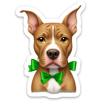 Light brown pitbull with ears cut and green bows sticker