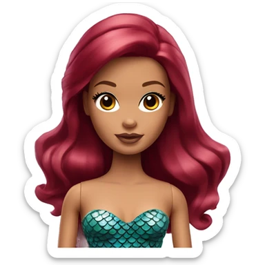 Light Tan Barbie with dark red hair long lashes as a mermaid  sticker