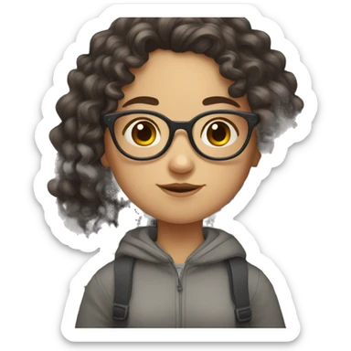 curly Slavic girl with dark long hair and glasses sticker