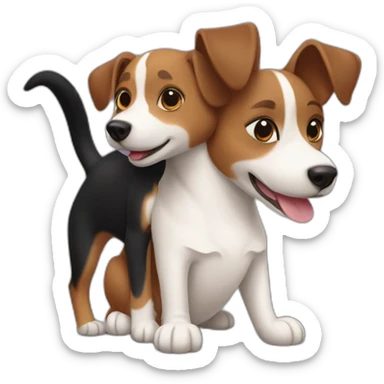 Black tabby cat and brown Jack Russell dog hugging sticker