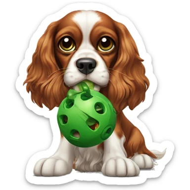King cavalier charles spaniel with green toy "cog" in mouth   sticker