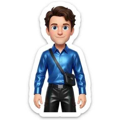 Anthony Field from The Wiggles with  blue eyes, dark brown hair, blue metallic shirt, black metallic baggy pants sticker