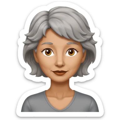 woman 50 years old, tanned skin, short grey wavy wolf cut hair, brown eyes sticker