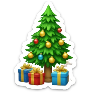 Green Christmas tree with ornaments and presents sticker