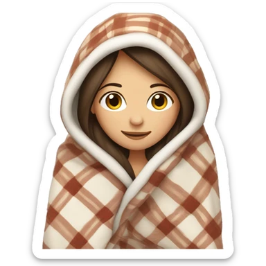 Brunette caucasian woman cuddled in a big plaid blanket sticker