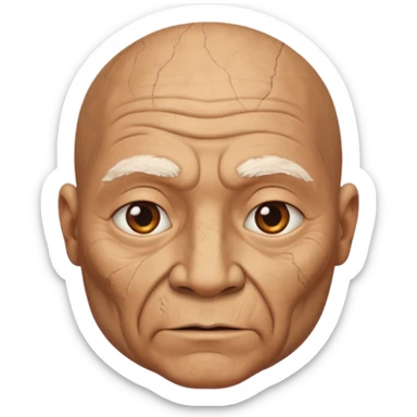 ancient man bold head, tattered animal skin leather sticker