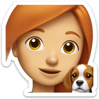 a red head woman holds a puppy beagle sticker
